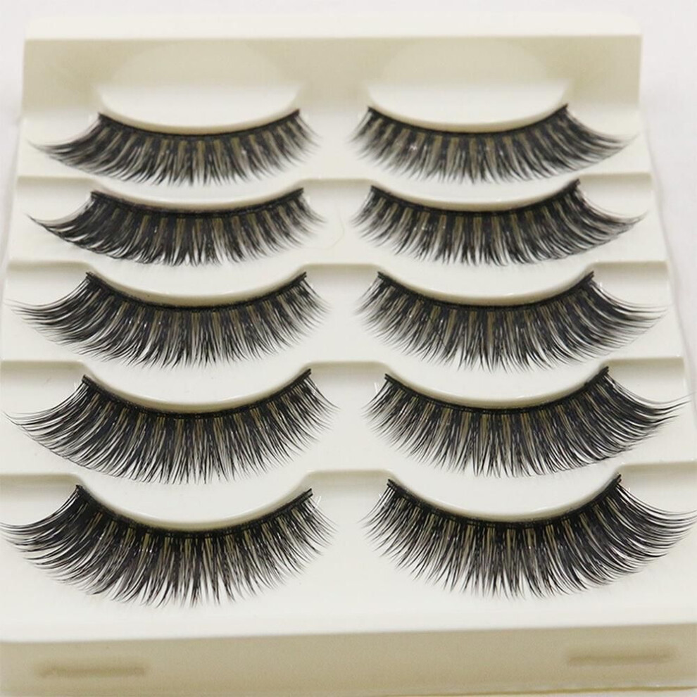 5 Pairs High Quality Thick Long Cross Party False Eyelashes Black Band Fake Eye Lashes