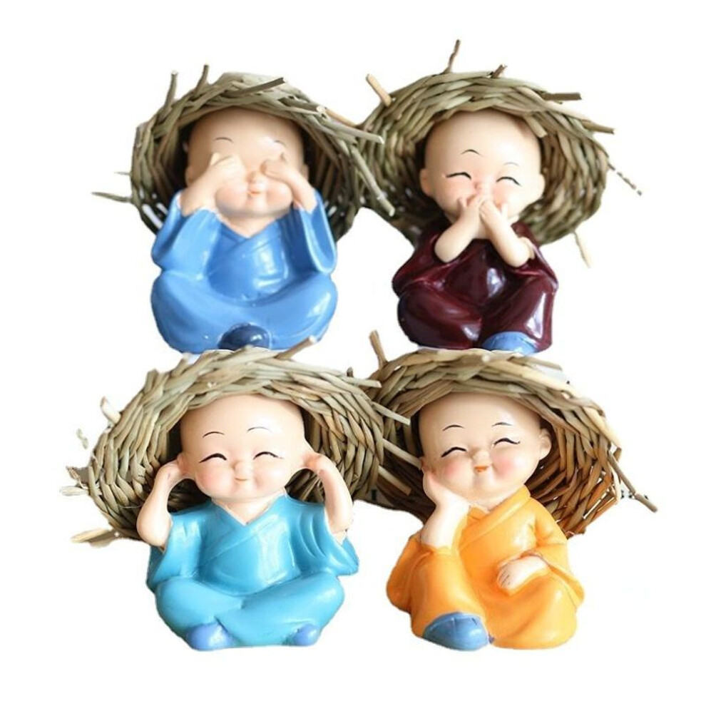 4 Pcs Lovely Small Kungfu Monks Maitreya Buddha Resin Handicrafts Monk