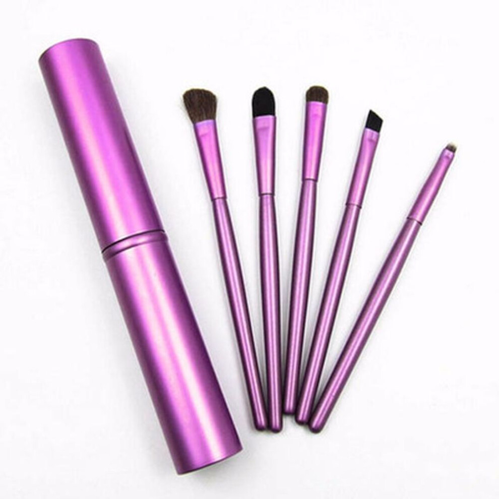 (purple) 5pcs Travel Portable Mini Eye Makeup Brushes Set Reals Eyeshadow Eyeliner Eyebrow Brush Kit