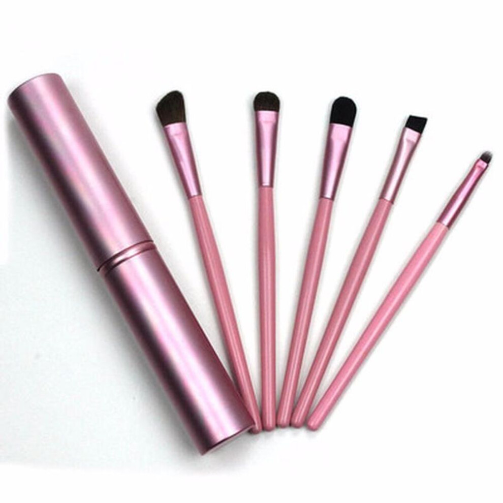 (pink) 5pcs Travel Portable Mini Eye Makeup Brushes Set Reals Eyeshadow Eyeliner Eyebrow Brush Kit