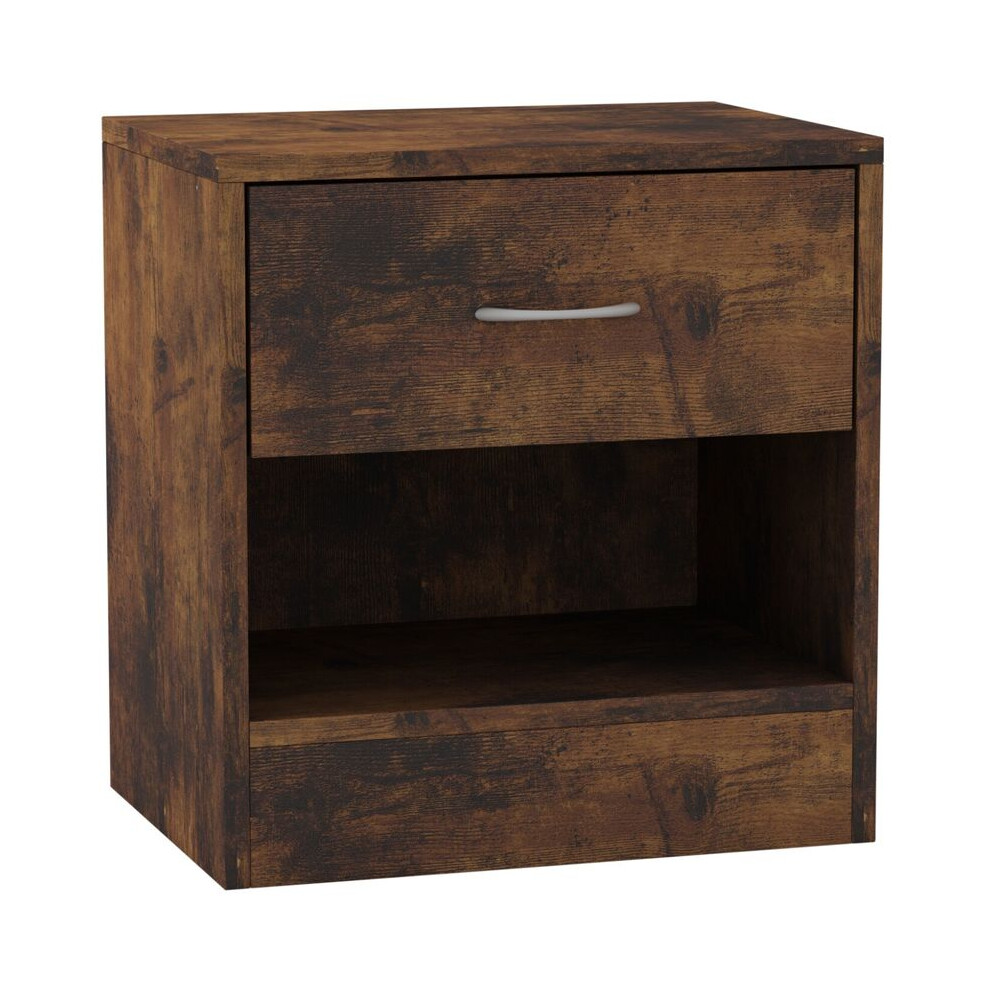 (Rustic ) Compact Bedside Table With 1 Drawer Brown