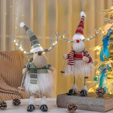 (Green) Christmas Elk Decoration Large Standing Handmade Plush Doll With Retractable Spring Legs For Christmas Ornaments Home Decoration