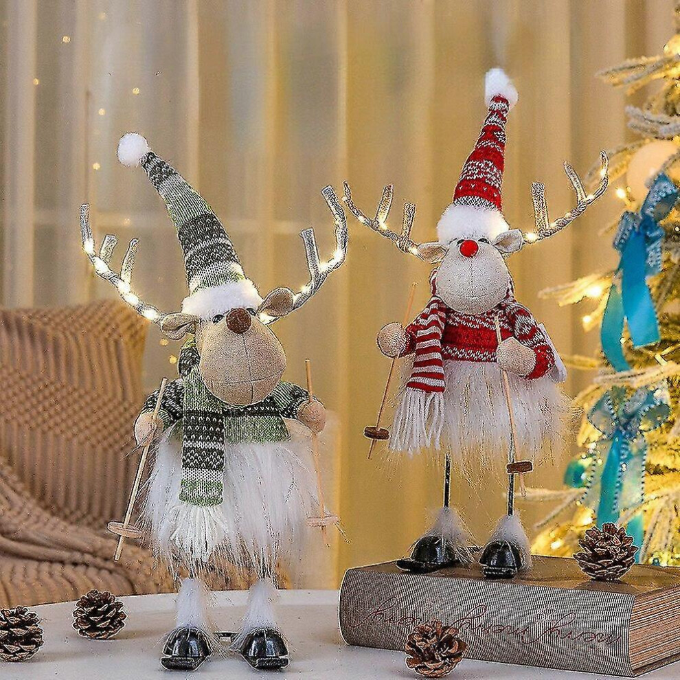 (Green) Christmas Elk Decoration Large Standing Handmade Plush Doll With Retractable Spring Legs For Christmas Ornaments Home Decoration-image-OPC-PFZX9GB-NEW