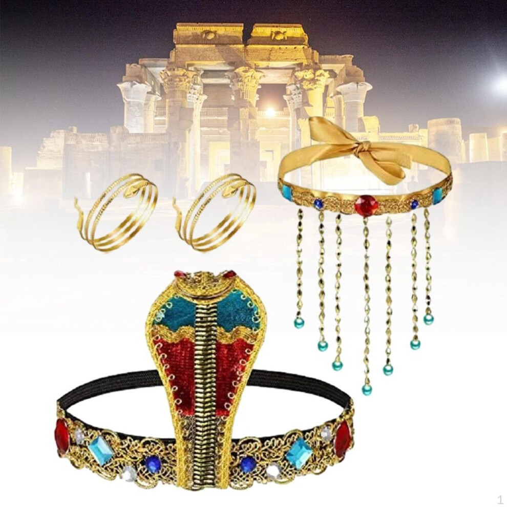 4pcs Egyptian Costume Accessories Set Dress Up With 2 Snake Arm Cuffs Swirl Bracelets