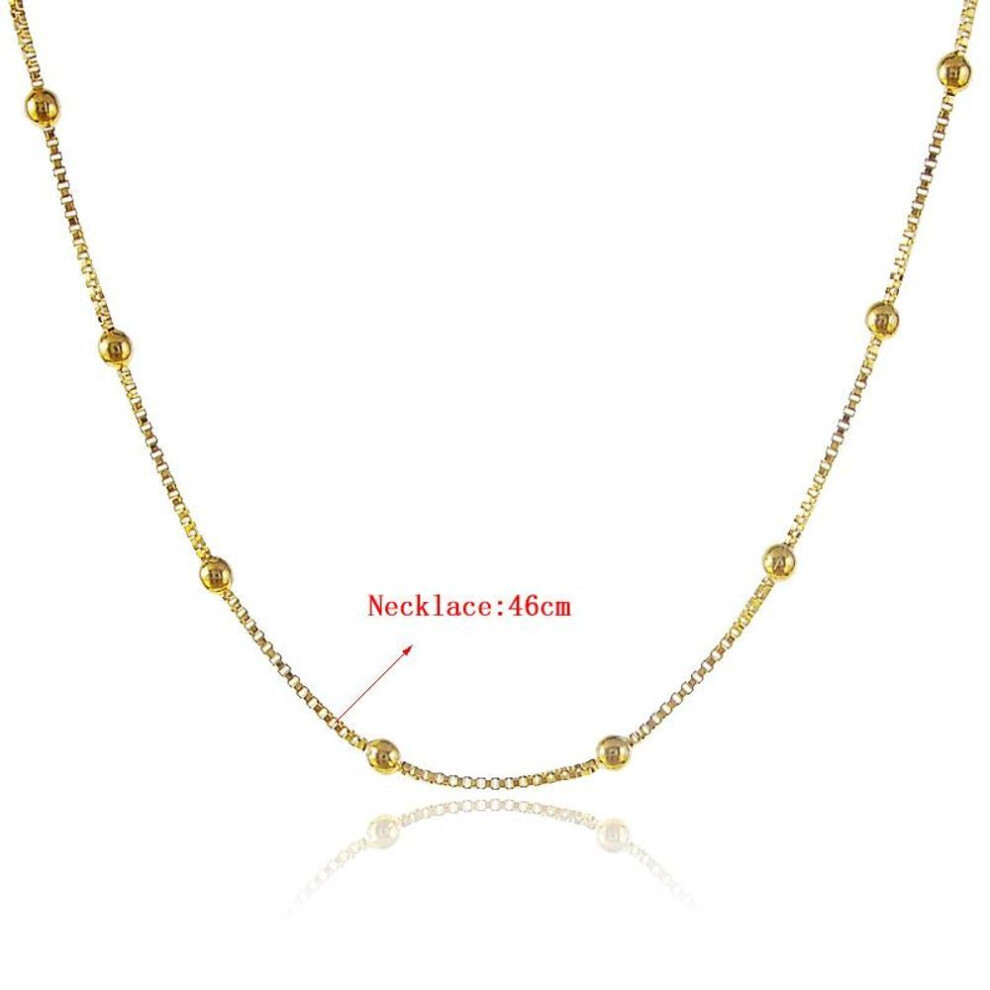 24k Gold Necklace Plating Gold 45cm Box Chain Beaded Necklace Short Chain For Woman Charm Jewelry
