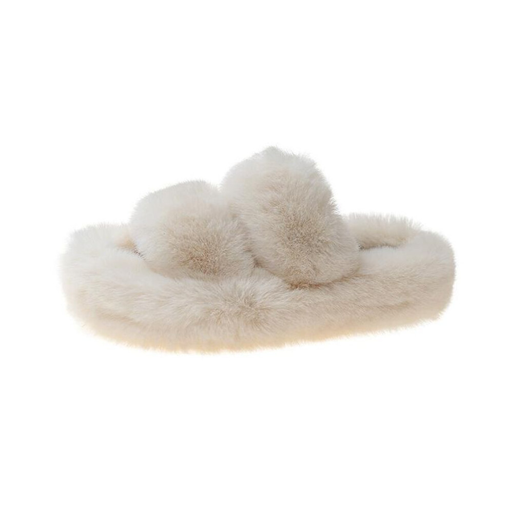 (beige, 37) New 4 Cm Thick Bottom Wool Slippers For Women Soft Bottom Home Wool Slippers For Women Autumn And Winter Thickening Wool Slippers For Women