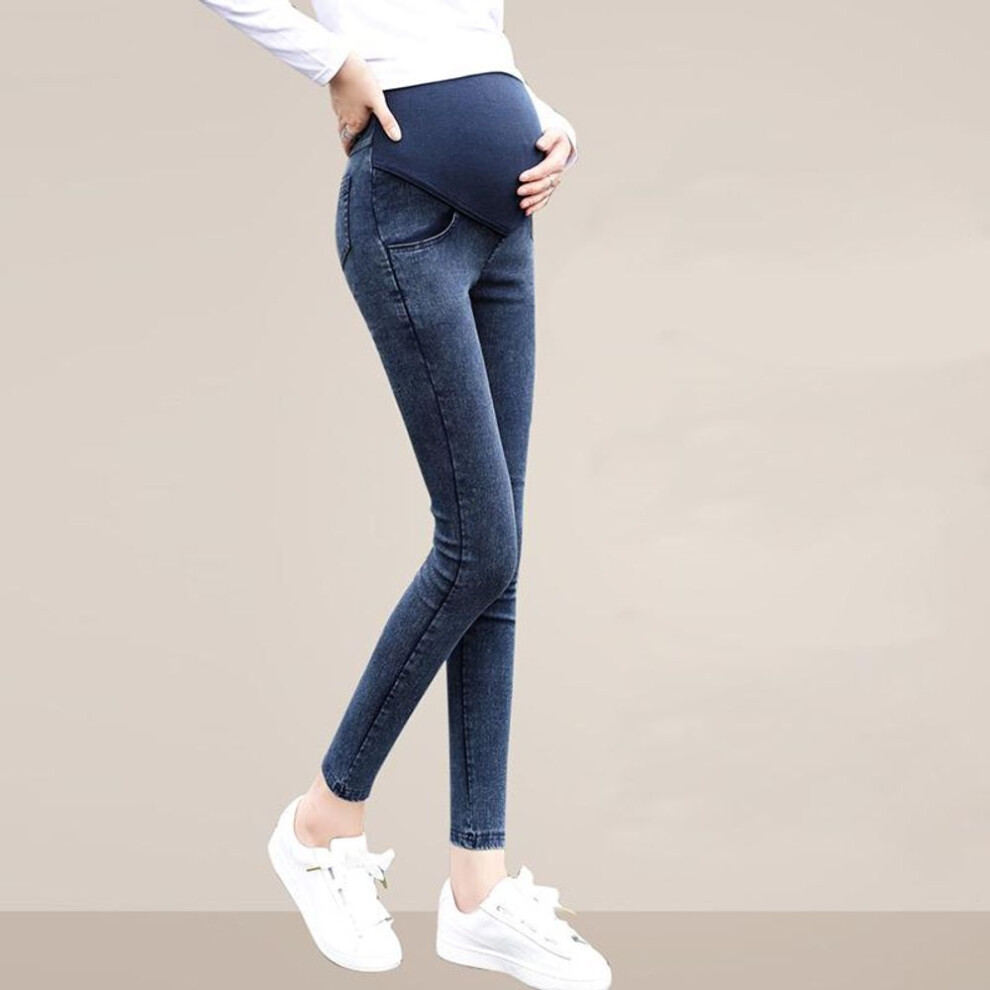 (blue, XL) Pregnant Women Capris Waist Elastic Lady Maternity Jeans Trousers Pregnancy Pants Plus Size