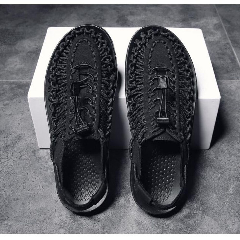 (black, 38) 35-46 Size New Breathable Sandals Women Fashion Casual Woven Sandals Beach Women&apos;s Shoes Couple Shoes