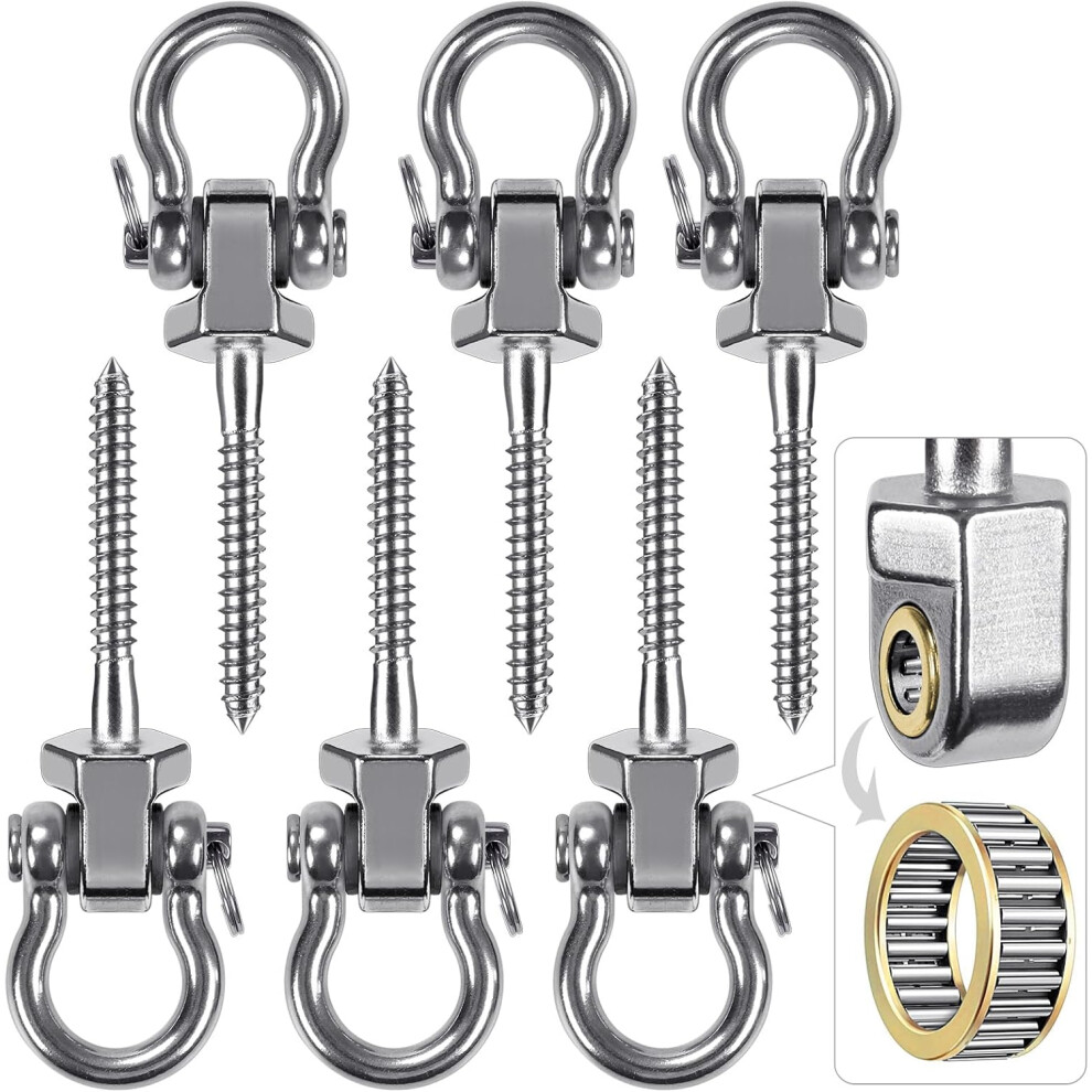 (6 Pack, Silver-12.7cm-6pcs) Heavy Duty Swing Hanger with Bearings - Set of 6 Stainless Steel 304 Screw Brackets for Hanging Chairs, Swings, Hammocks