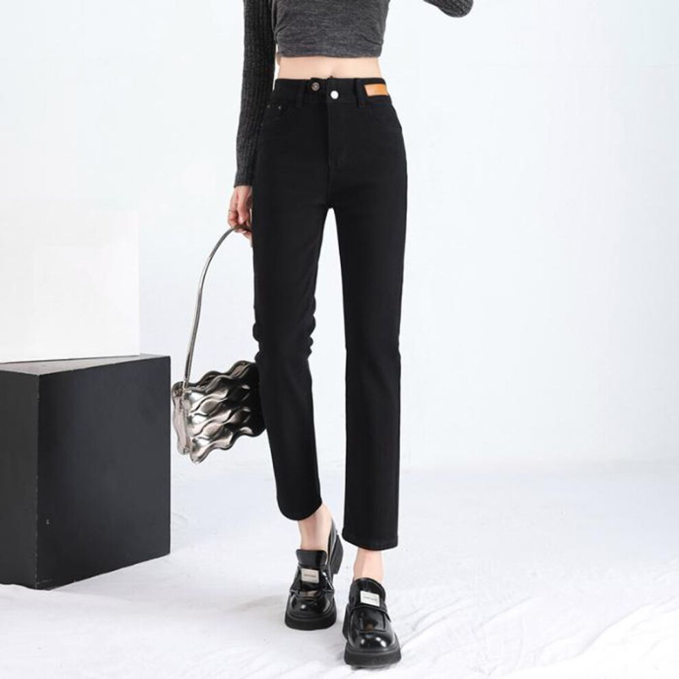 (black, 28) DIMANAF 2024 Autumn Women Jeans Pants Female Elastic Basic High Waist Trousers Fashion New Ninth Pants