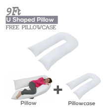 (White) 9FT U Pillow with FREE Pillowcase Full Body Maternity Pregnancy Nursing Support