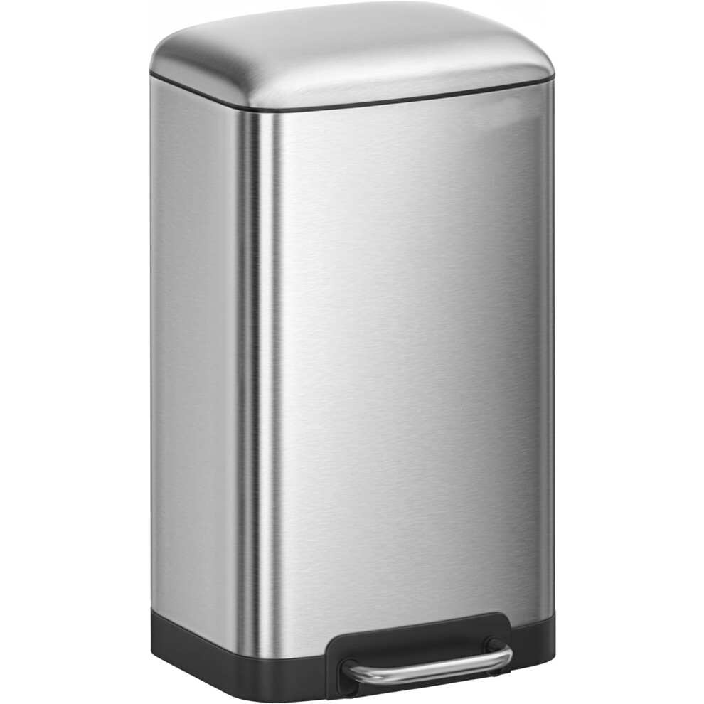 (Silver, Pedal Bin 30L) 30 liter trash can, steel pedal box, with inner bucket and lid, soft closing, airtight, kitchen