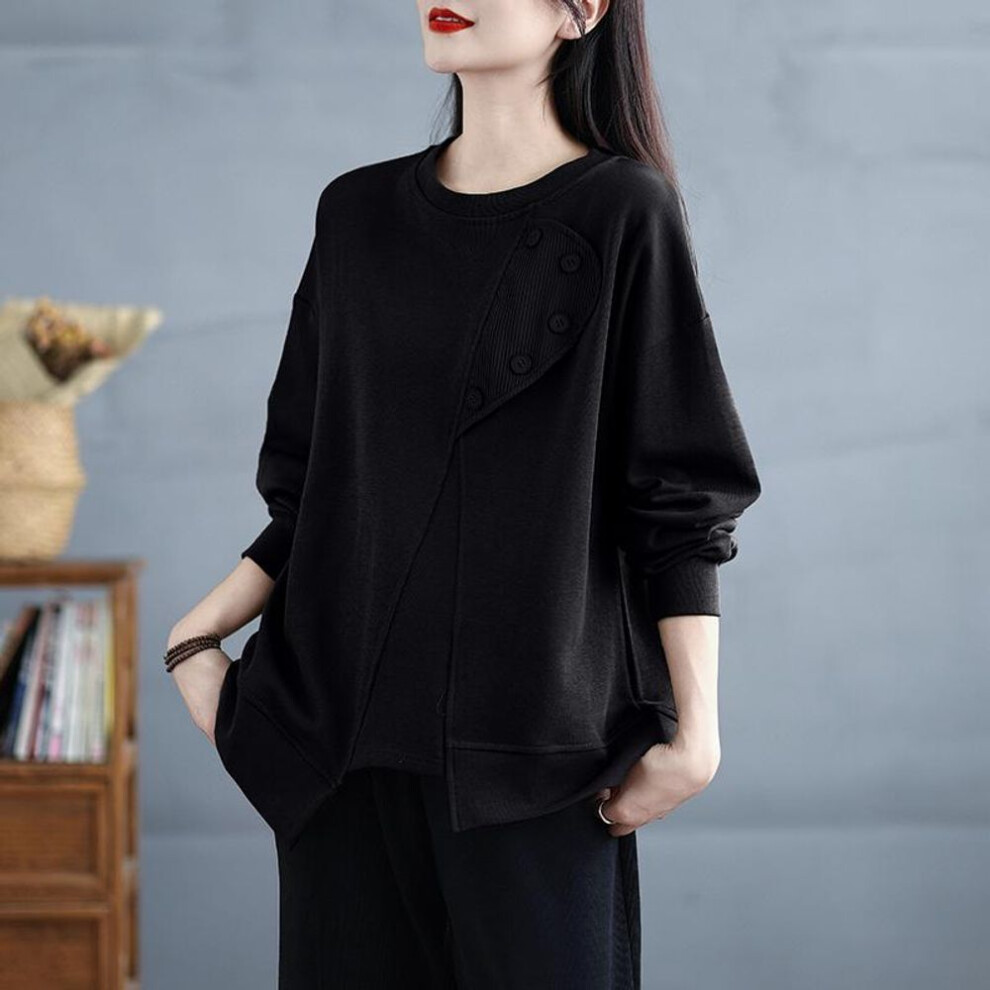 (2XL, black) Dimanaf New Plus Size 2024 Women Long Sleeve Autumn Basic O-neck T-shirt New Solid Casual Tops Big Size Pullover