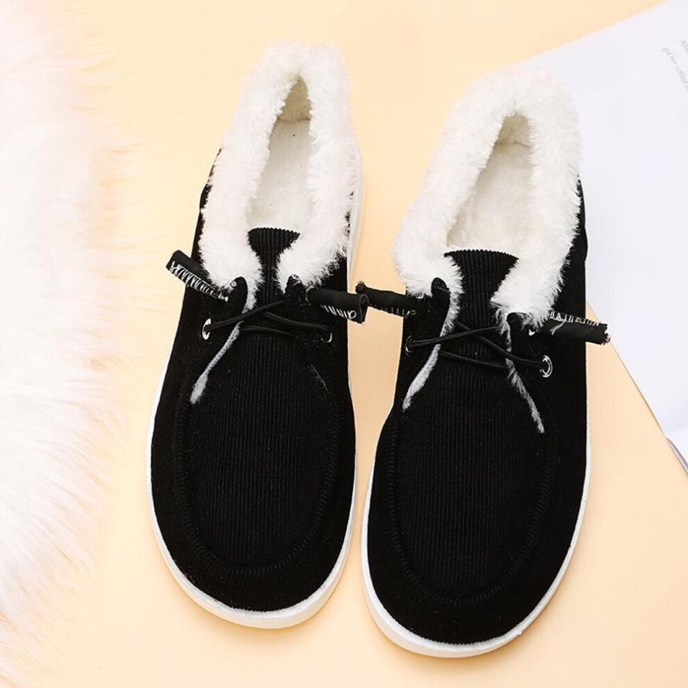 (black, 38) 2023 Winter Shoes New Large Size Shoes 35-43 Low Top Canvas Flat Heel Casual Cotton Shoes