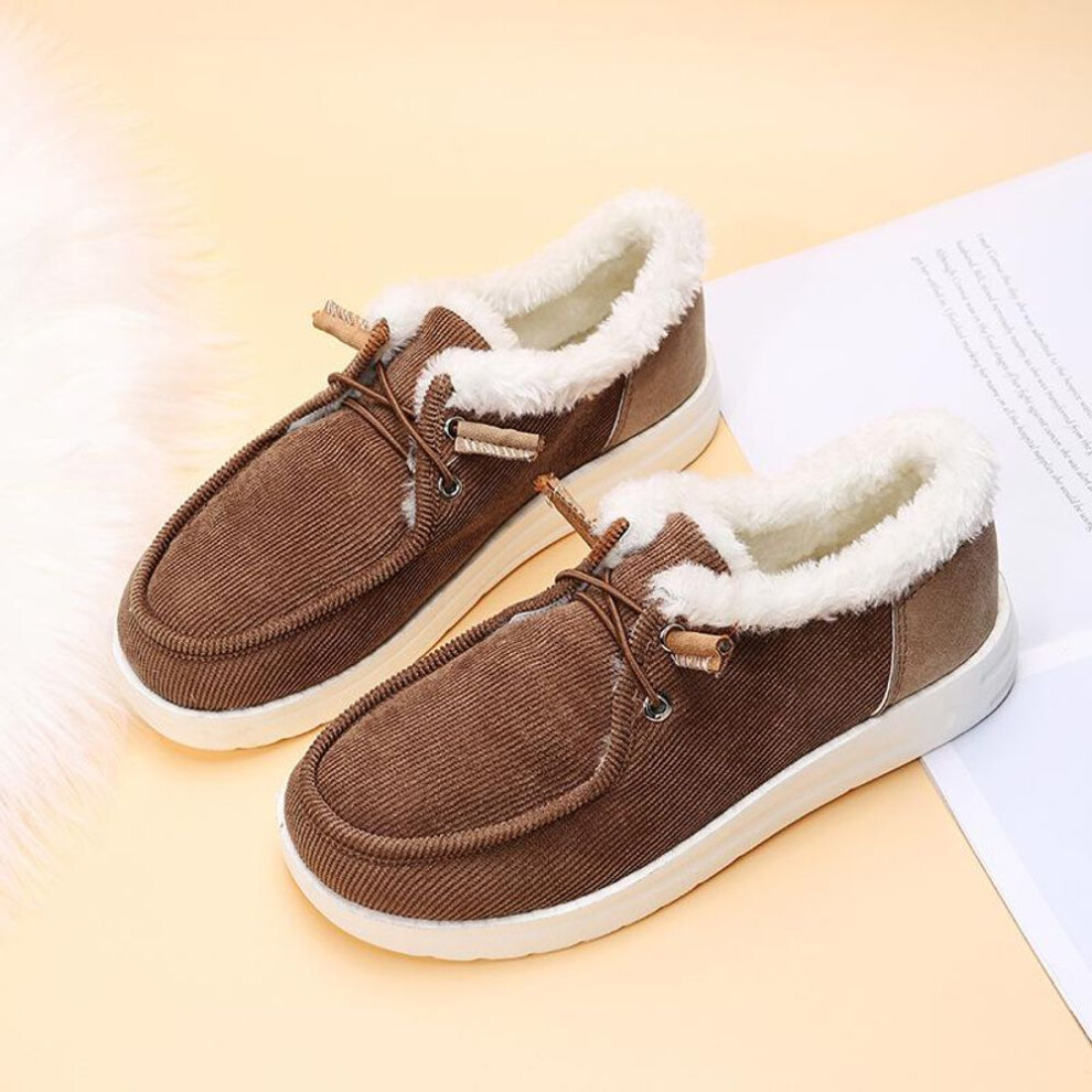 (brown, 40) 2023 Winter Shoes New Large Size Shoes 35-43 Low Top Canvas Flat Heel Casual Cotton Shoes