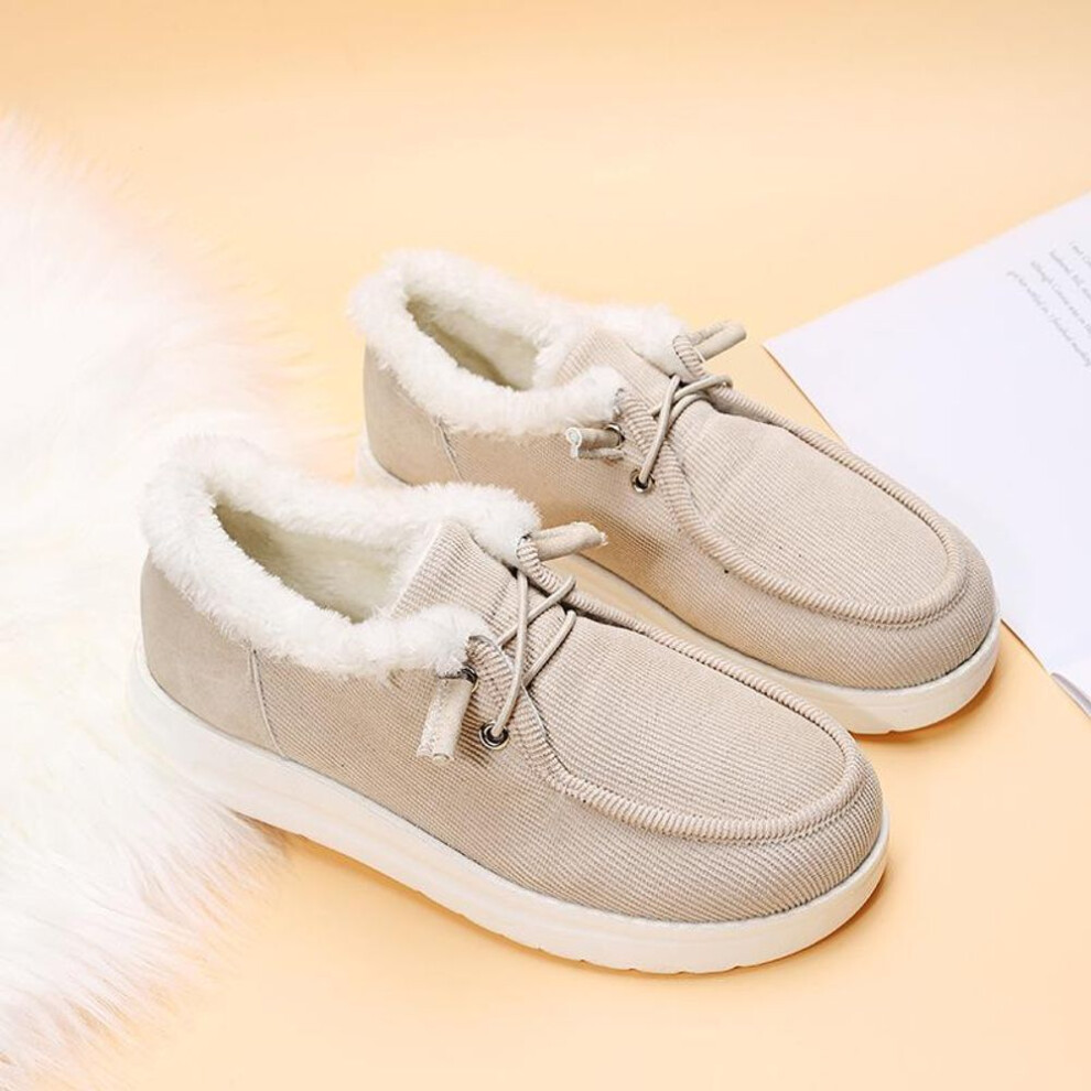 (beige, 36) 2023 Winter Shoes New Large Size Shoes 35-43 Low Top Canvas Flat Heel Casual Cotton Shoes