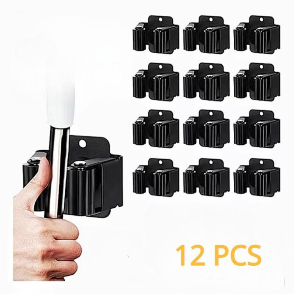(black, 12 PCS) 1/4/6/12/18pcs Multi-purpose Hooks Wall Mounted Mop Organizer Broom Holder Rack Hanger Waterproof Bathroom Strong Hook
