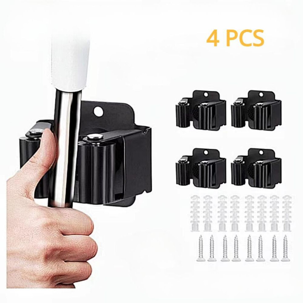 (black, 4 PCS) 1/4/6/12/18pcs Multi-purpose Hooks Wall Mounted Mop Organizer Broom Holder Rack Hanger Waterproof Bathroom Strong Hook