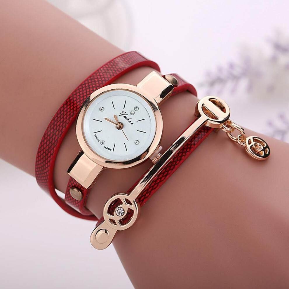 (red) Fashion Lady Dress Leather Casual Women Bracelet Watch Gift