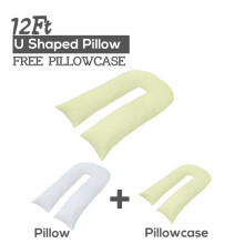 (Cream) 12FT U Pillow with FREE Pillowcase Maternity Pregnancy Support Holowfiber Filled