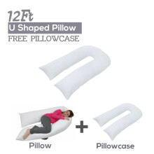 (White) 12FT U Pillow with FREE Pillowcase Maternity Pregnancy Support Holowfiber Filled