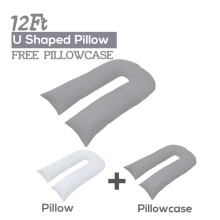 (Silver) 12FT U Pillow with FREE Pillowcase Maternity Pregnancy Support Holowfiber Filled