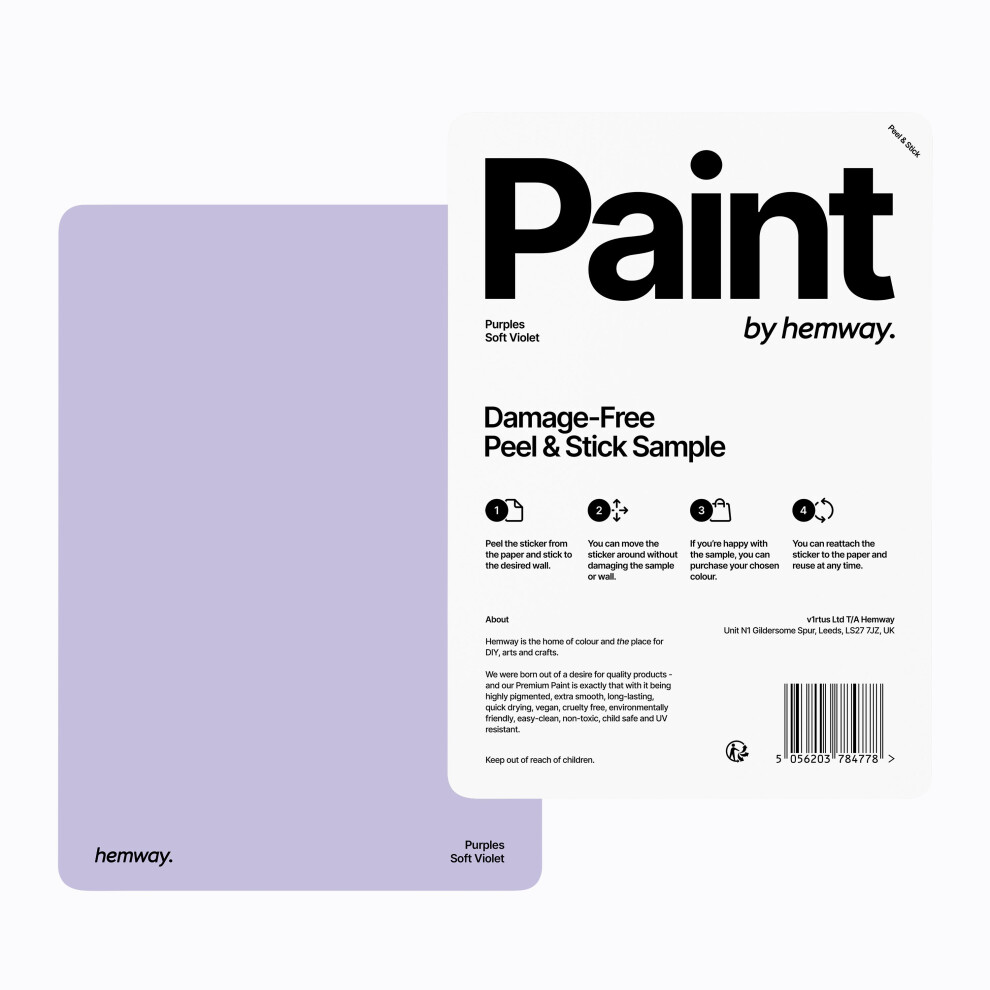 (Soft Violet, A5 Peel & Stick Sample) Hemway Chalk Paint - Chalky Matt Finish For Furniture & Walls