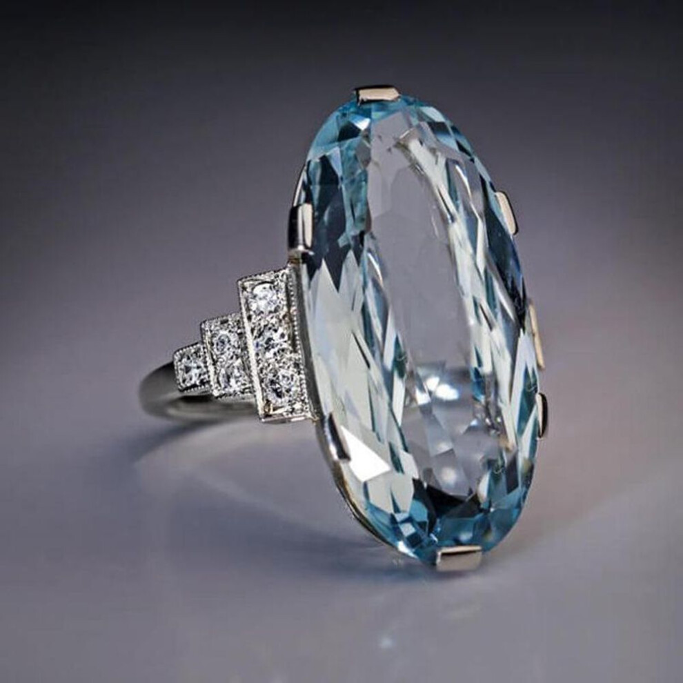 (silver, 7) Oval Blue Zircon Ring