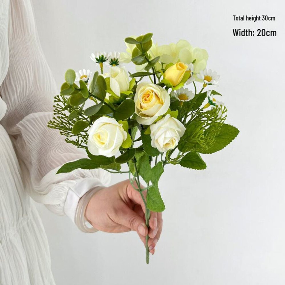 (yellow, single branch) Chamomile Hydrangea Daisy Wedding Bouquet: Artificial Flower for Photography and Decor