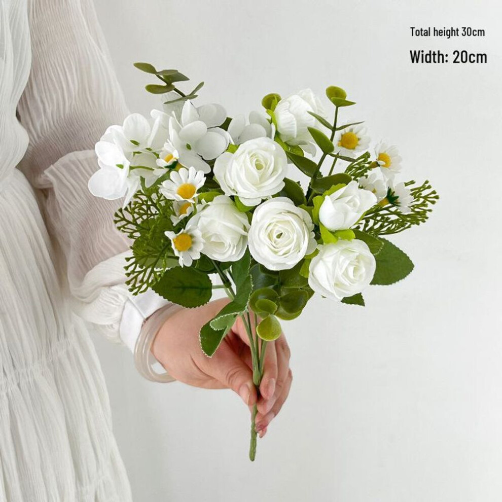 (white, single branch) Chamomile Hydrangea Daisy Wedding Bouquet: Artificial Flower For Photography And Decor