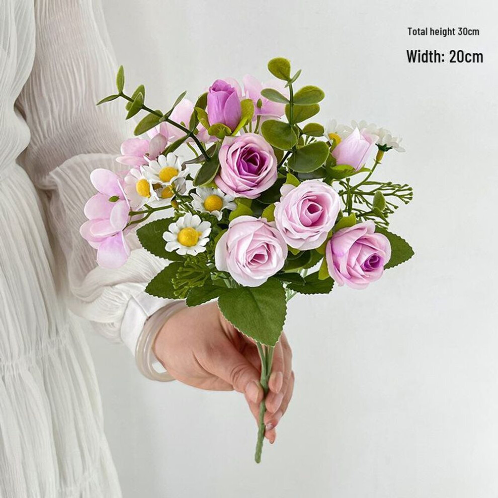 (purple, single branch) Chamomile Hydrangea Daisy Wedding Bouquet: Artificial Flower For Photography And Decor