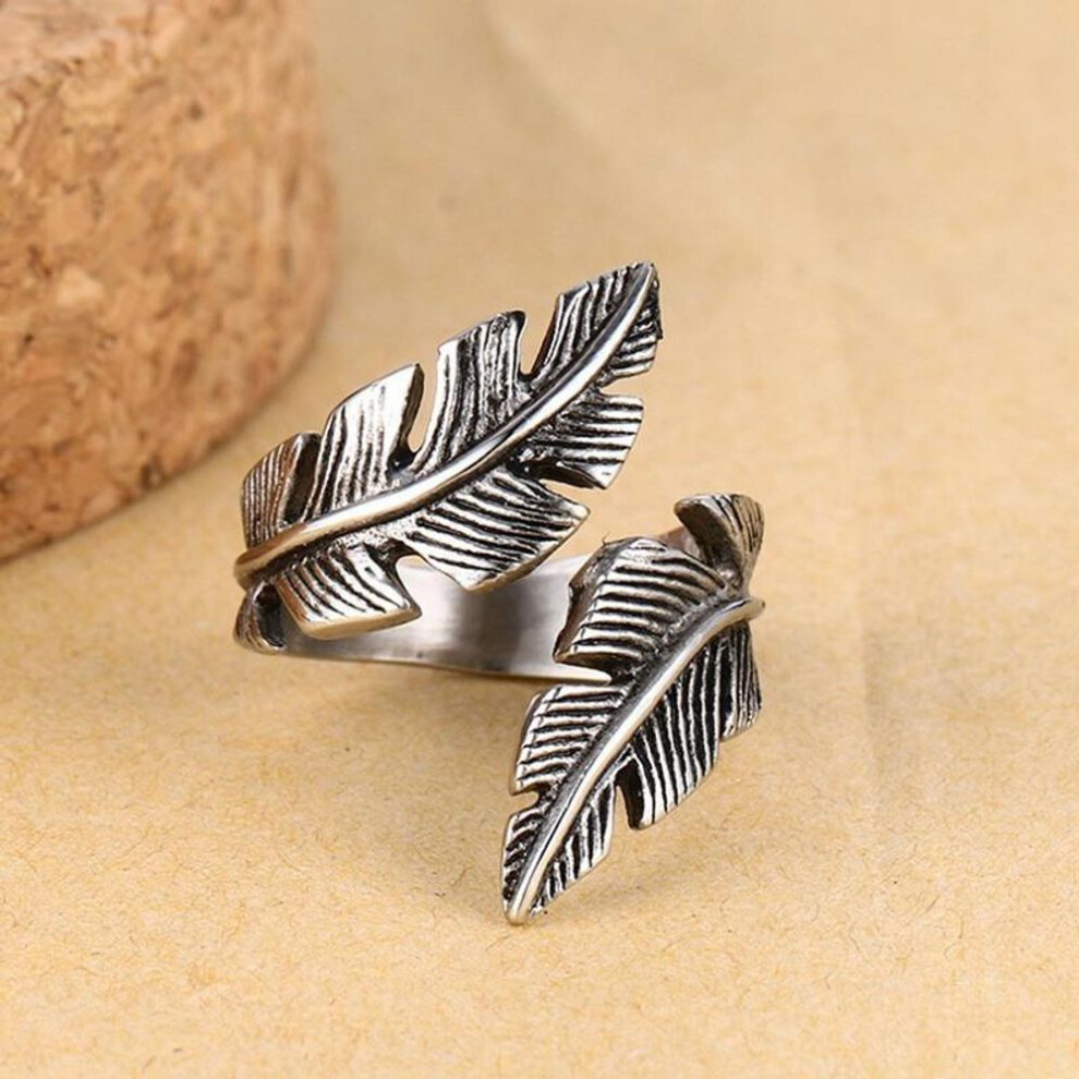 (silver, 11) Ikuinen Vintage Feather Ring Men Jewelry Stainless Steel Biker Style Hand Polishing US Size 7 8 9 10 11 12
