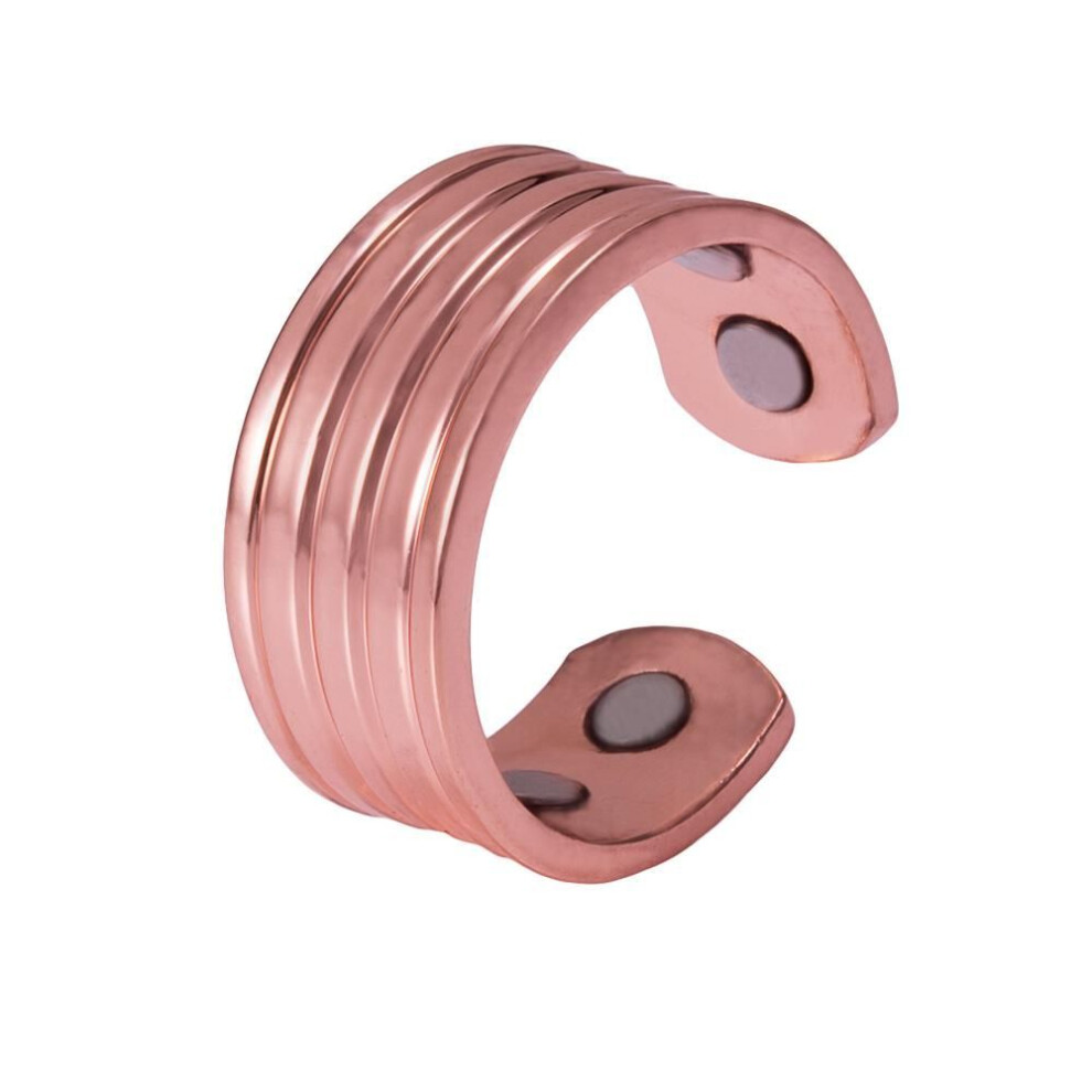 (copper, Resizable) Ikuinen Pure Copper Men&apos;s Finger Ring Stripe Wedding Bands Magnetic Rings For Men Adjustable Cuff Copper Ring
