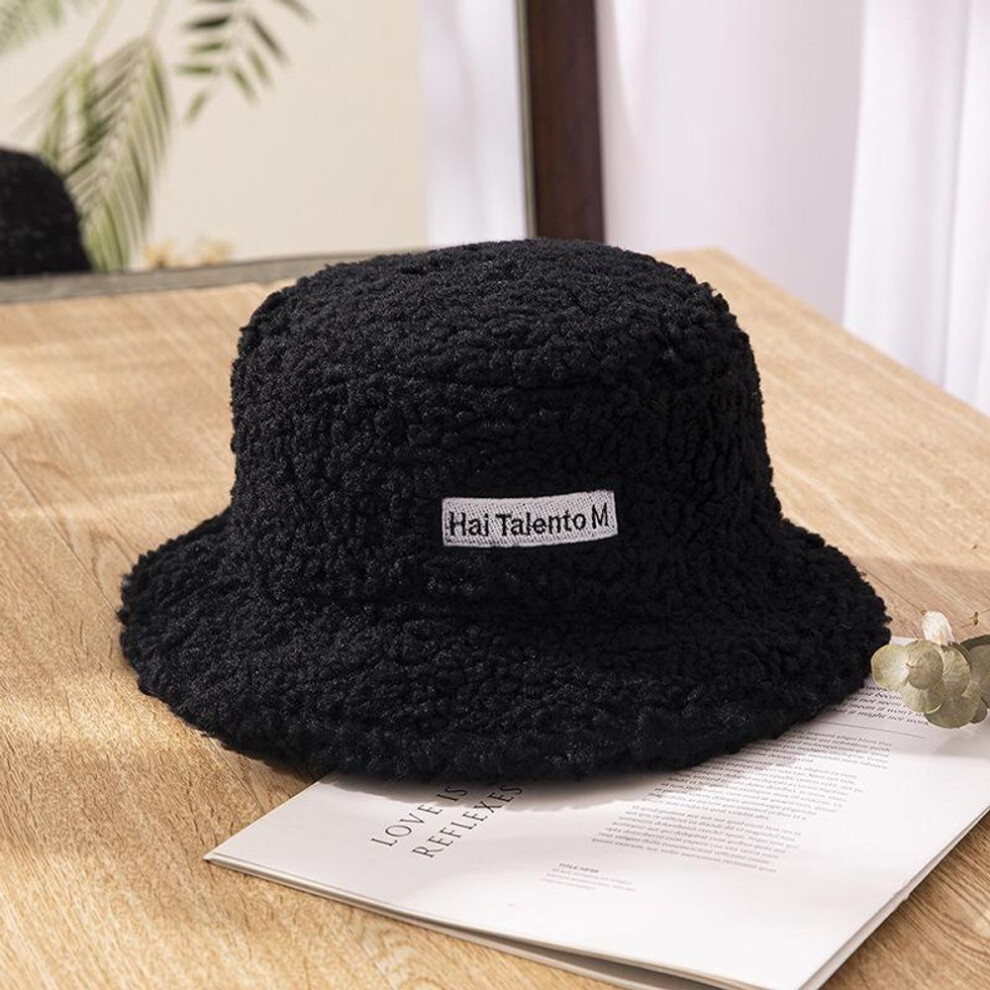 (black) Faux Fur Winter Bucket Hat Women Korean Thickened Warm Wool Hats Bob Lady Panama Outdoor Hiking Fisherman Hat