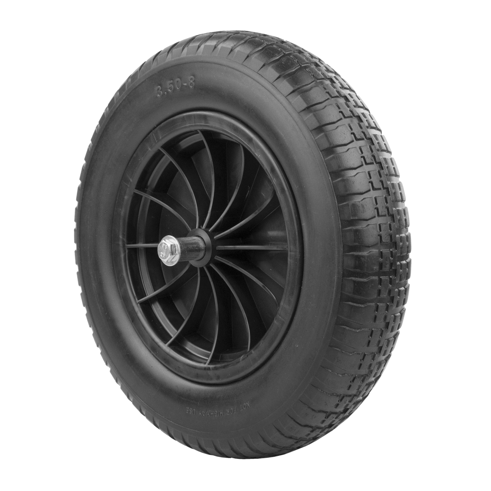 (Wheel & Axle Kit (Full Set)) KCT Wheelbarrow Parts Puncture proof 14" Inch Wheel & Tyre, 128x20mm Axle, or Full Kit