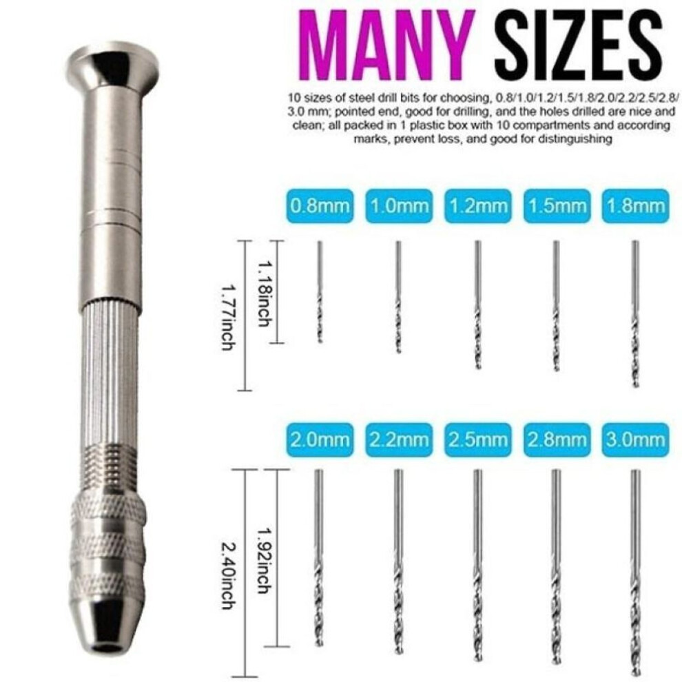 Mini Micro Steel Hand Drill With 10pcs Drill Bits Precision Hand Drill Tools For Diy Jewelry Making