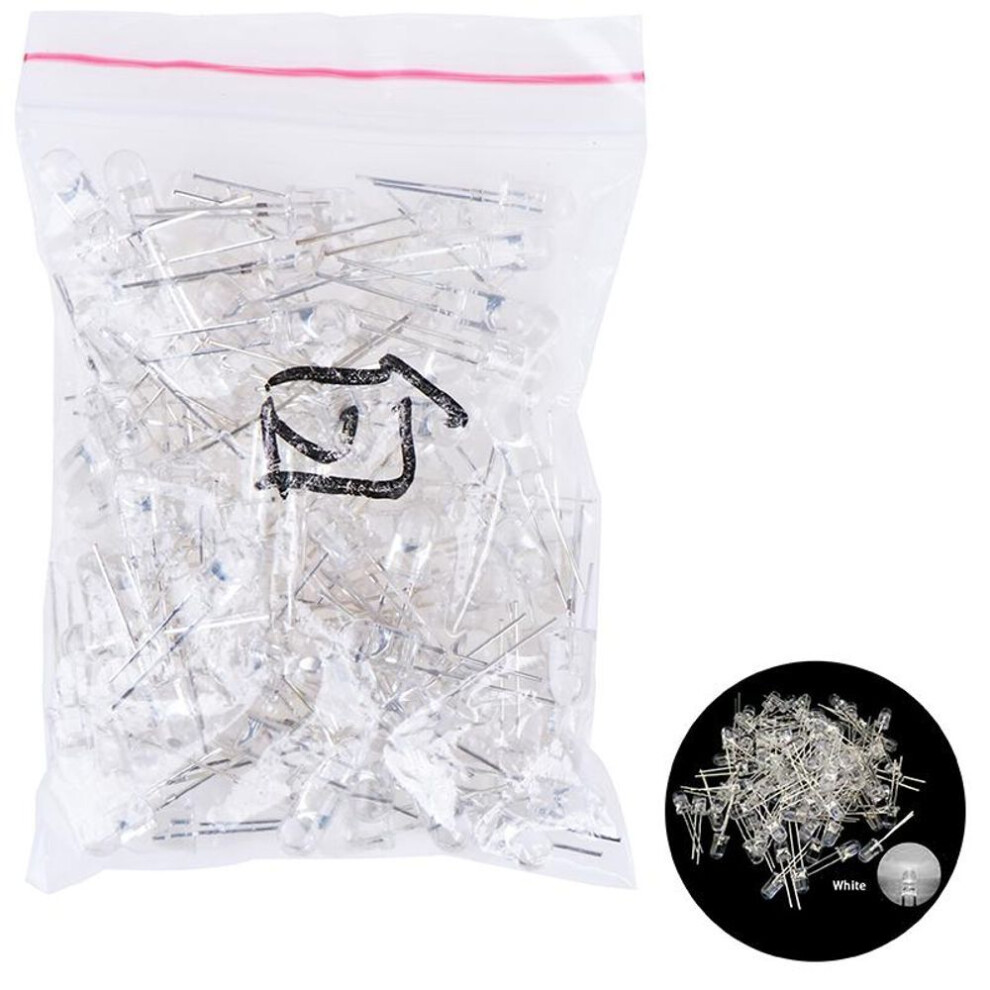 (white) 100pcs 5mm Led Combo Kit White Green Red Blue Yellow Light Emitting Diodes