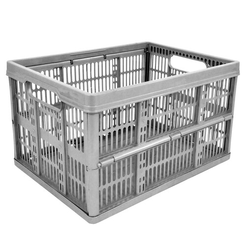5 x Grey 32L Plastic Folding Crate Boxes With Handles 1