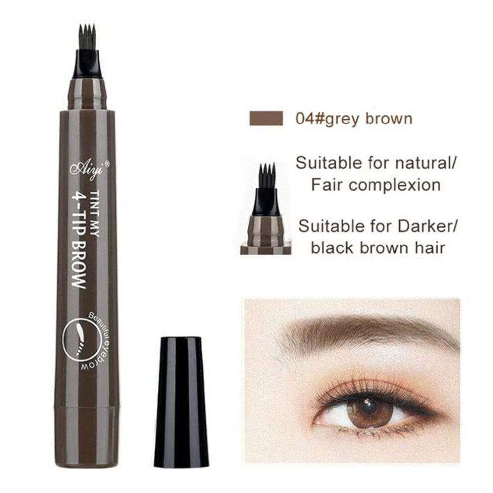 (as the picture, 4# Gray Brown) Waterproof 4 Point Liquid Eyebrow Pencil With 3D Long Lasting Eye Brow Brush - Natural Microblade Makeup Tools