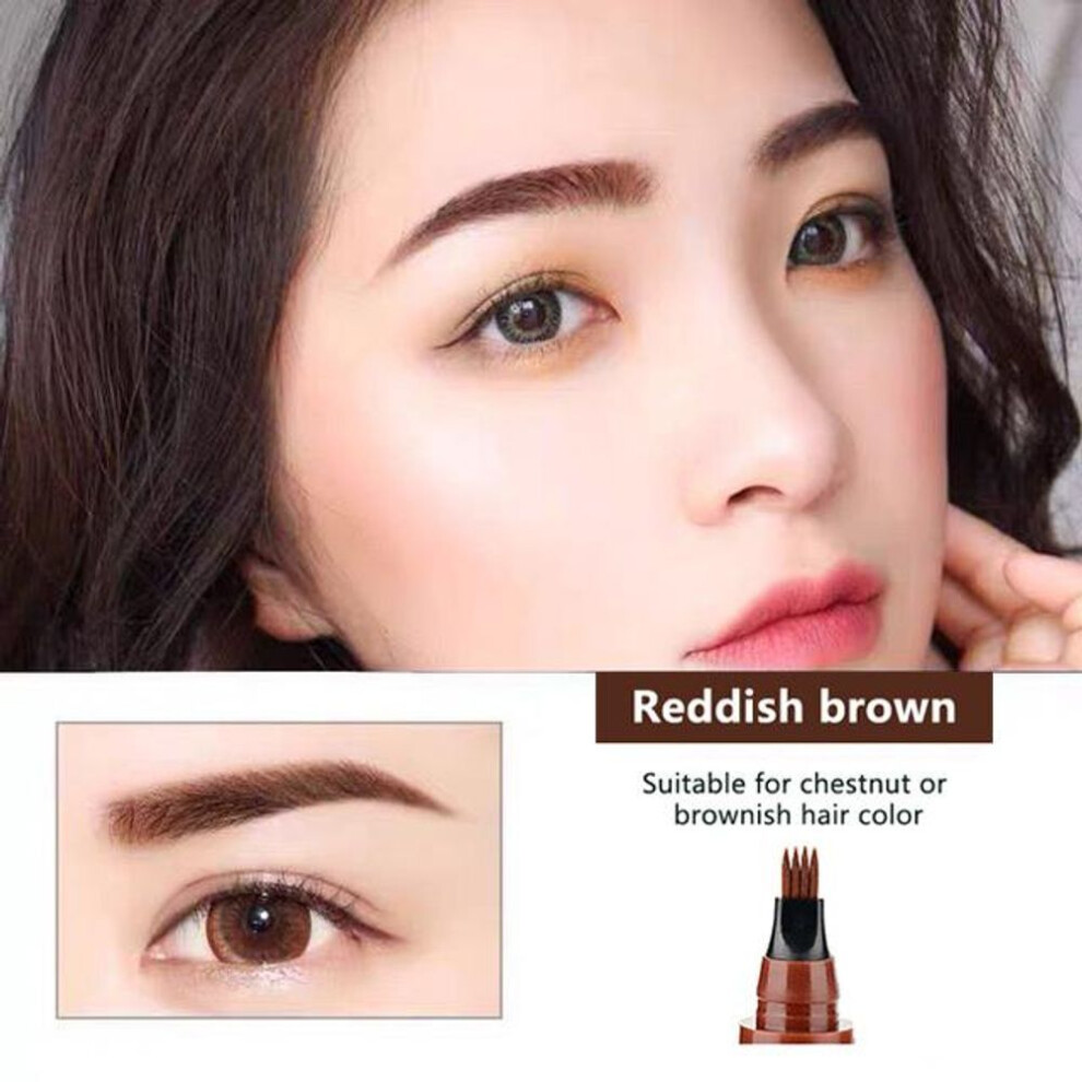 (as the picture, 3# Red-brown) Waterproof 4 Point Liquid Eyebrow Pencil With 3D Long Lasting Eye Brow Brush - Natural Microblade Makeup Tools