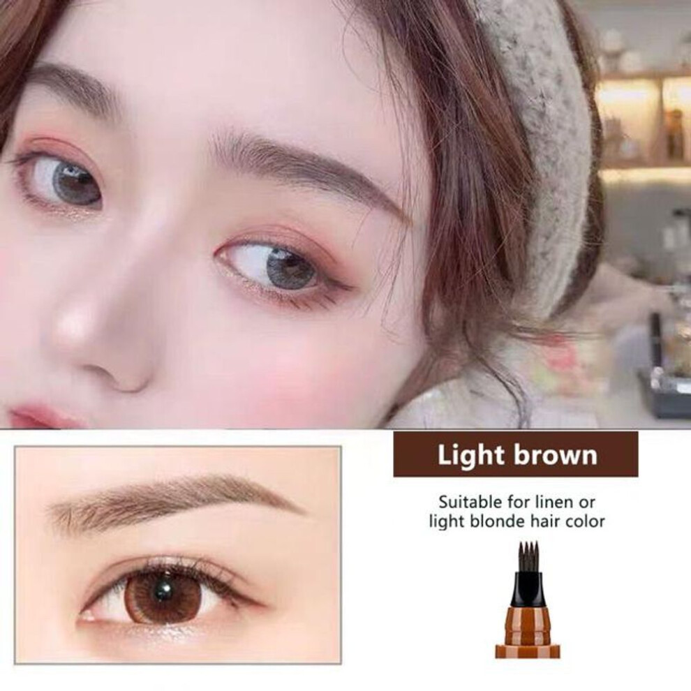 (as The picture, 1# Light brown) Waterproof 4 Point Liquid Eyebrow Pencil With 3D Long Lasting Eye Brow Brush - Natural Microblade Makeup Tools