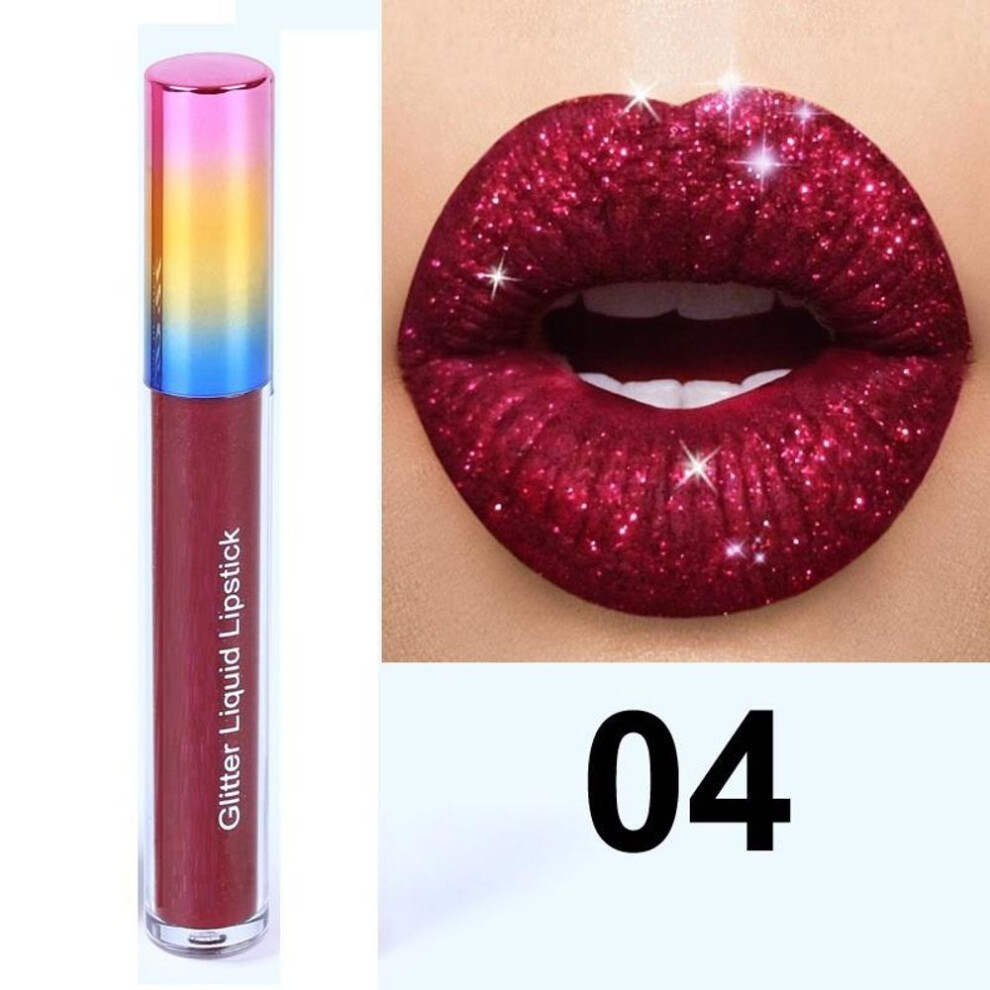 (4#) Glitter Lip Gloss Shiny Lipgloss Glossy Liquid Lipstick Red Pink Lip Stain Stick Cute Lip Tint Lipstick Makeup Beauty Cosmetic