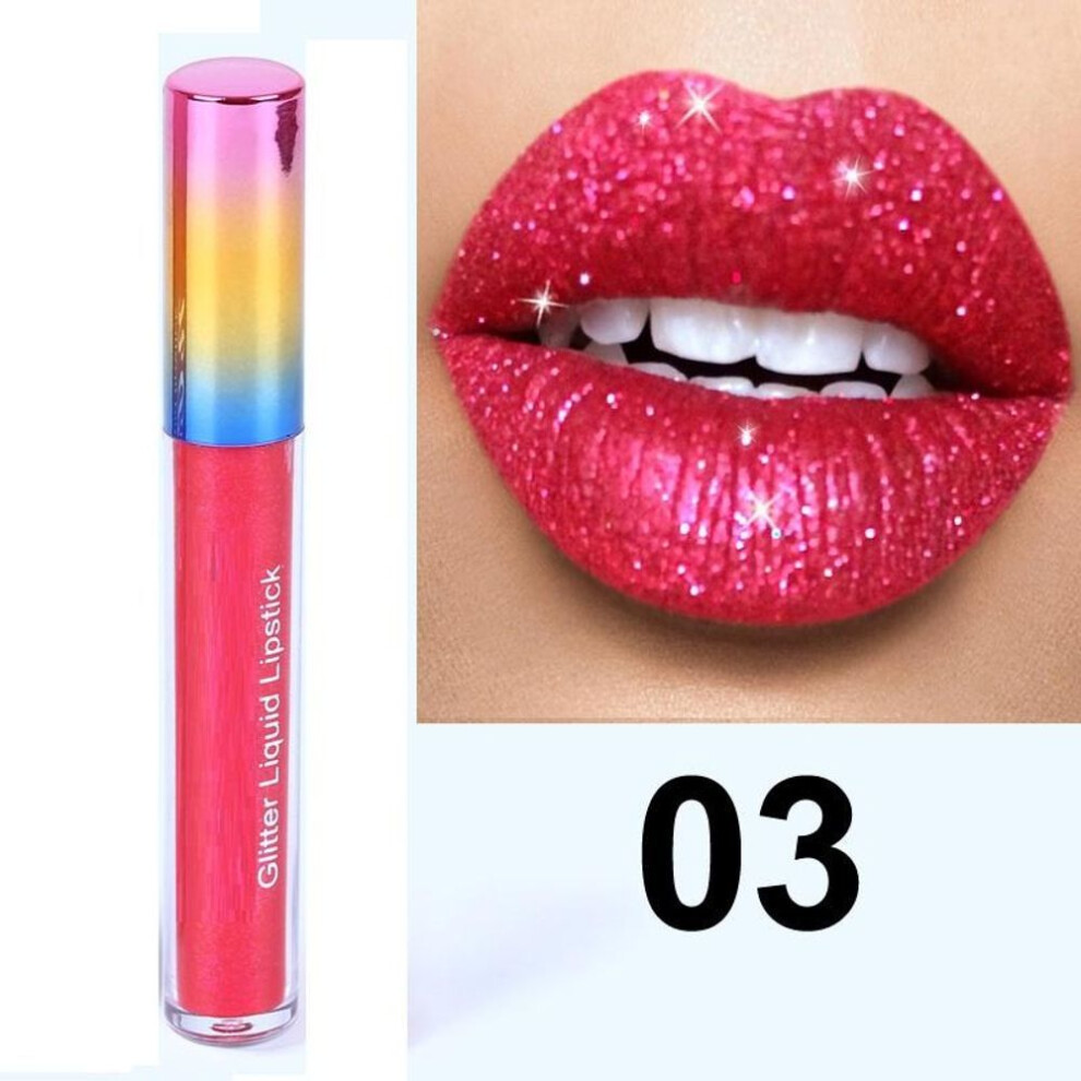 (3#) Glitter Lip Gloss Shiny Lipgloss Glossy Liquid Lipstick Red Pink Lip Stain Stick Cute Lip Tint Lipstick Makeup Beauty Cosmetic