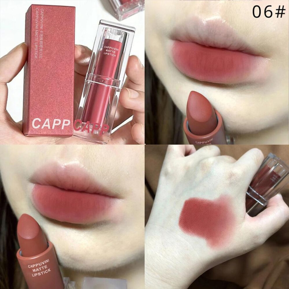 (06) 6 Colors Matte Lipstick Waterproof Velvet Lipstick Sexy Red Brown Nude Pigments Long Lasting Lip Gloss Lip Makeup