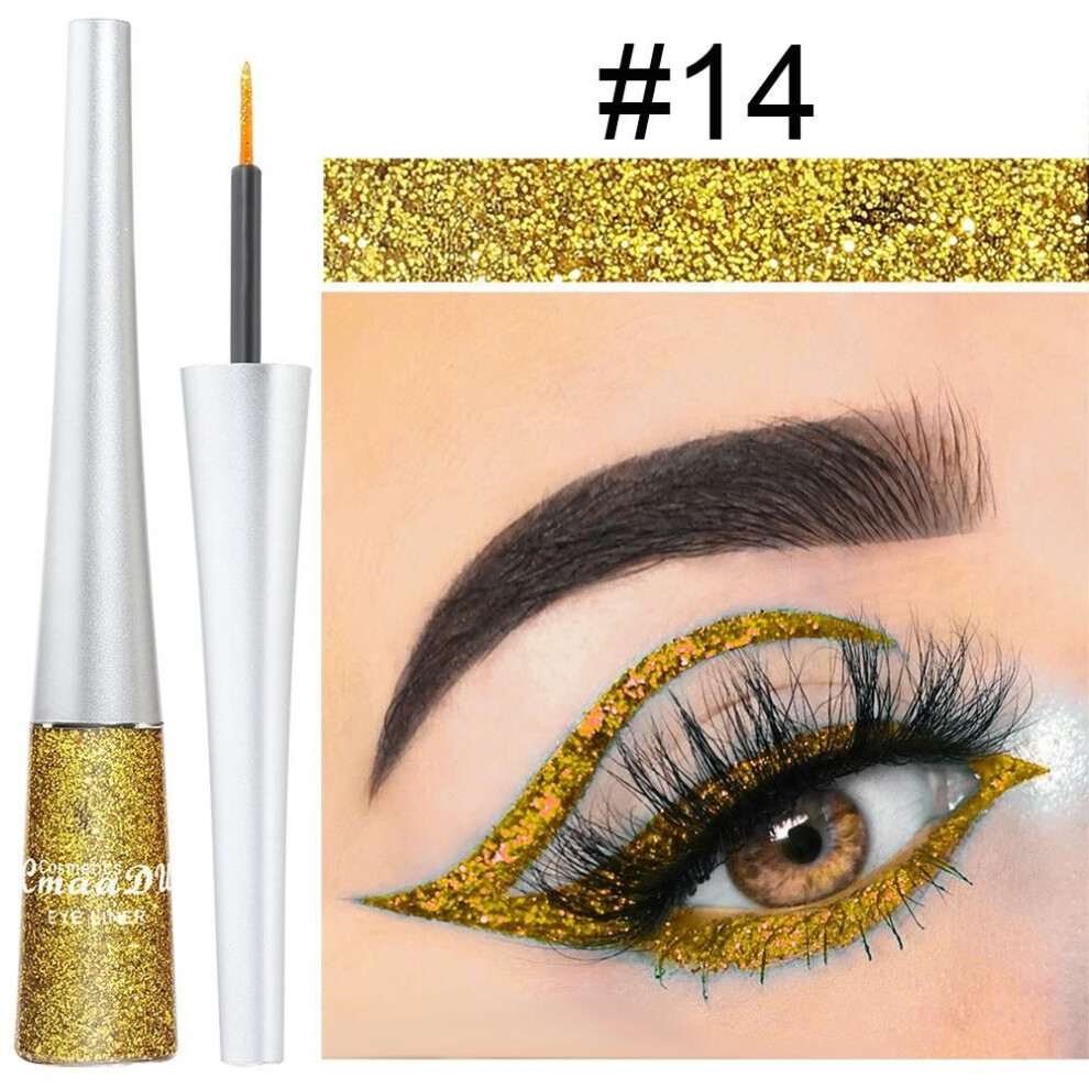 (#14) 16 Colors Colorful Sequins Glitter Powder Liquid Eyeliner Glitter Eyeliner Metallic Shimmer Waterproof Glitter Eyeshadow For Party Festival Makeup