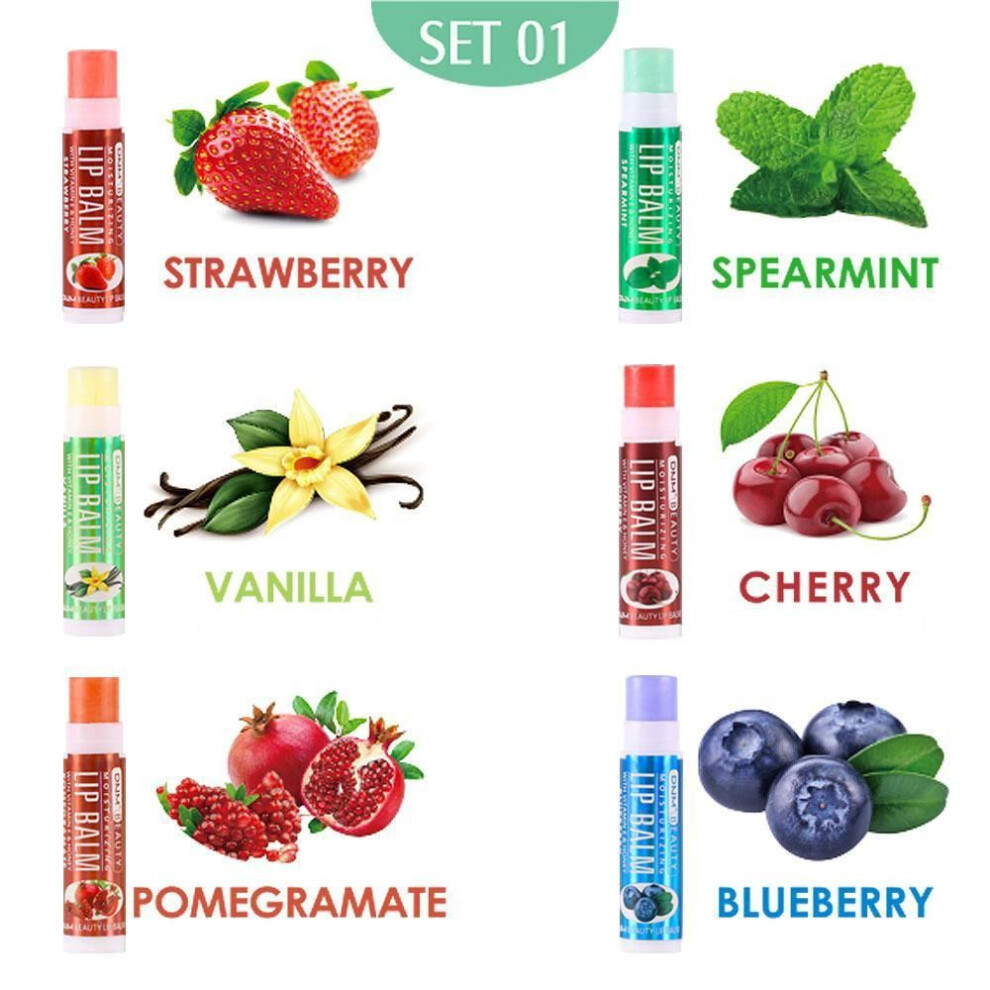 (01#) 6pcs Lip Balm Set  A Variety Of Fruit-flavored Moisturizing Lip Balm Hydrating Base Lip Balm Sets Lip Care Lip Makeup Gift For Women