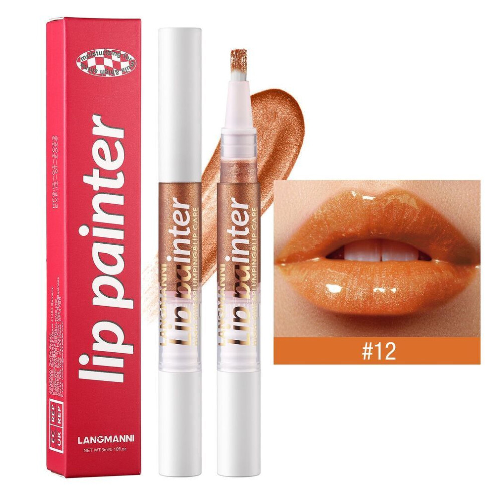 (12#) 12 Colours Rotating Soft Brush Lip Gloss Pen Pearlescent Lip Glaze Lipstick Lip Oil Hydration Easy To Apply Glitter Lip Gloss Lip Nectar Lip Makeup