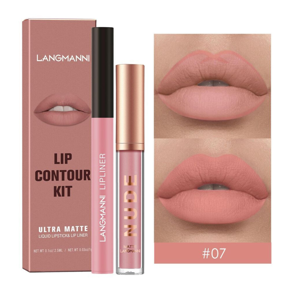 (07#) 2-piece Lip Liner And Lip Gloss Set  Non-sticky Matte Lipstick Set Highly Pigmented Waterproof Lipstick Lip Makeup Gift For Women