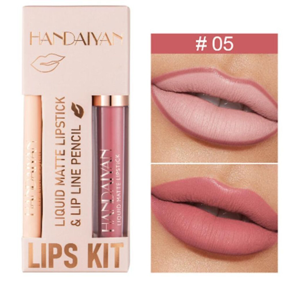 (05#) 2Pcs/Set Lip Liner and Lipstick Waterproof Lip Gloss Lip Makeup Automatic Pencil Lipstick Masquerade Lip Liner Pencil