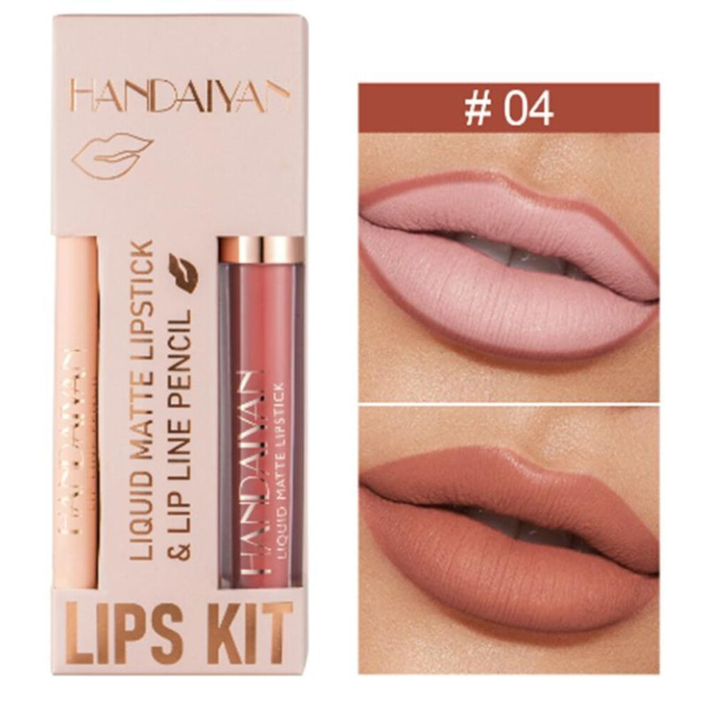 (04#) 2Pcs/Set Lip Liner and Lipstick Waterproof Lip Gloss Lip Makeup Automatic Pencil Lipstick Masquerade Lip Liner Pencil